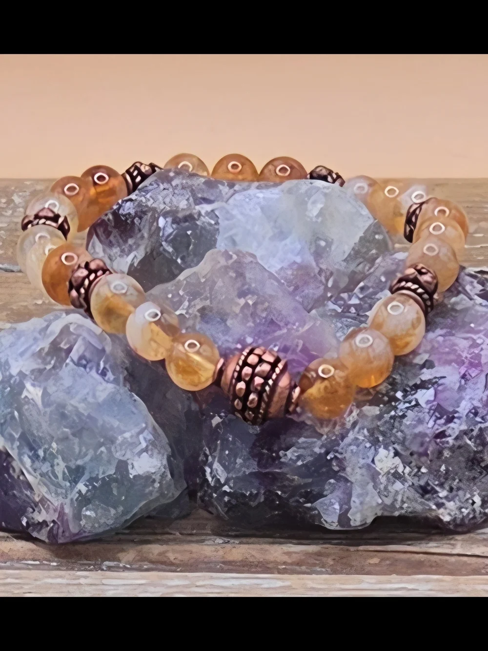 Citrine And Bali Style Copper Beaded Bracelet